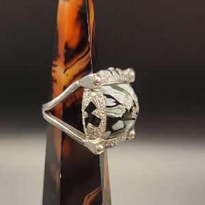 Signed 925 Sterling Silver Millefiori Enamel Ring – Floral Glass Statement Ring